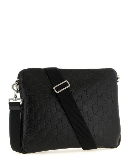 Gucci Black 'Gg Emblem' Medium Shoulder Bag for men