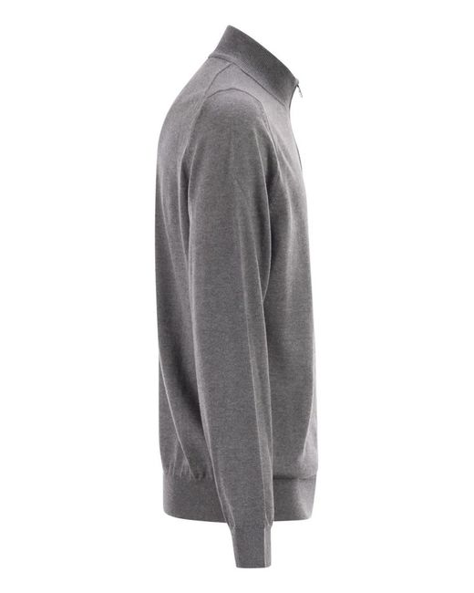 Boss Gray Virgin Wool Jumper With Zip Collar for men