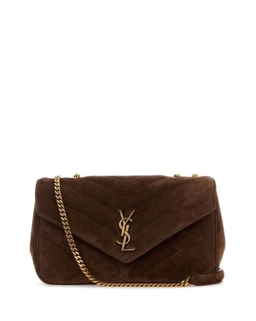 Saint Laurent Brown Suede Medium Loulou Shoulder Bag