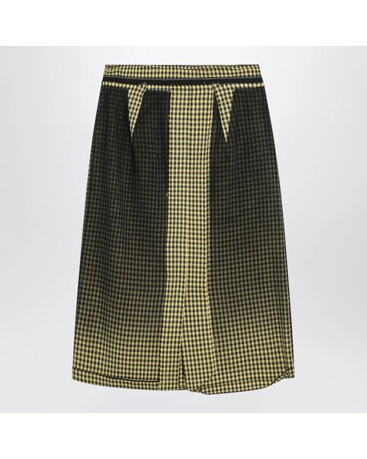 Maison Margiela Green Virgin Wool Midi Skirt With Faded Check Pattern
