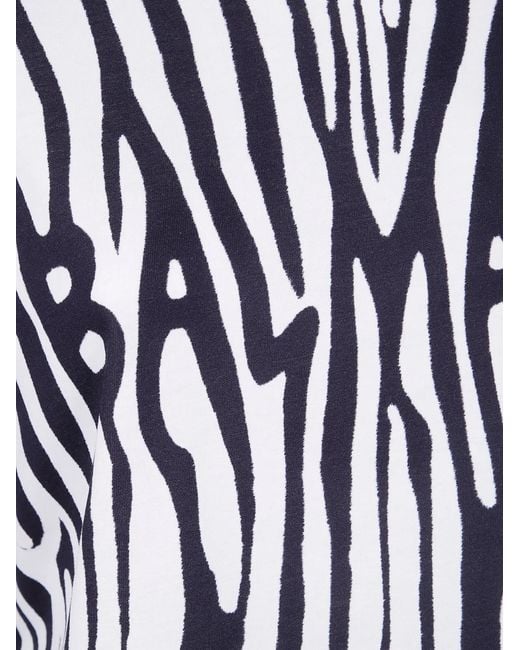 Balmain Blue Zebra Print Crop T-Shirt