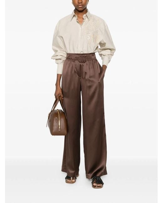 Brunello Cucinelli White Shirt With Floral Embroidery And Sequins