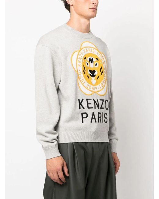 KENZO Gray Jersey With Logo for men