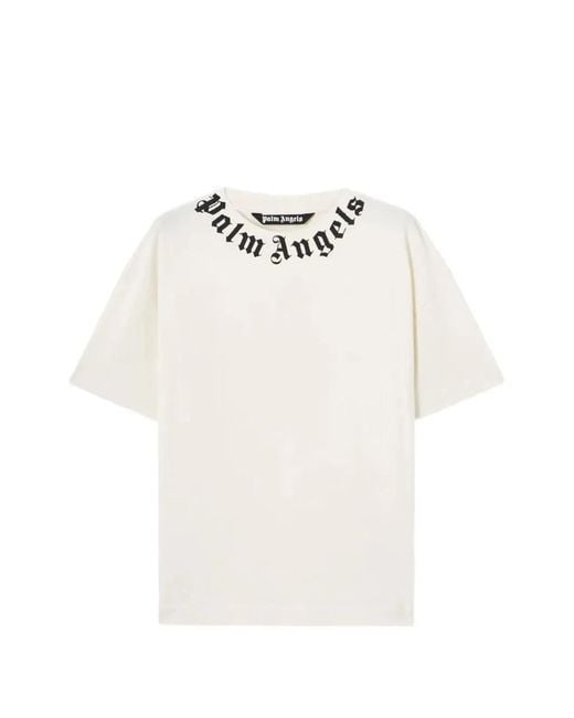 Palm Angels White Neck Logo Regular Tee for men
