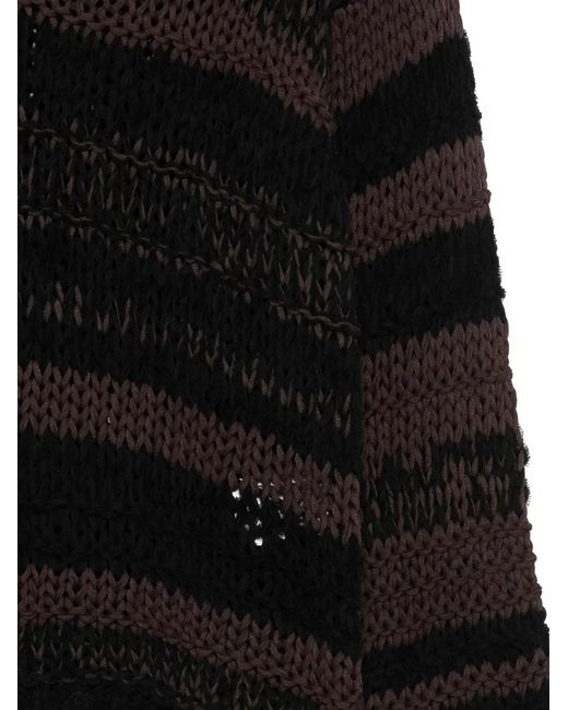 Roberto Collina Black Chunky-Knit V-Neck Striped Sweater
