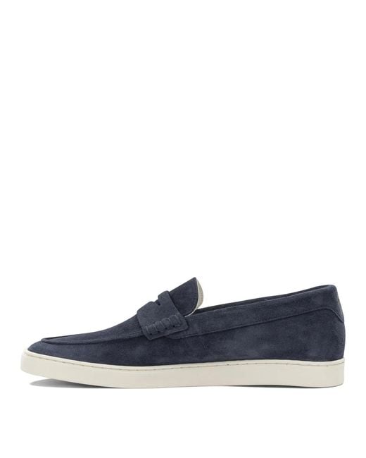 Brunello Cucinelli Blue Leather Rubber Loafers Slippers for men