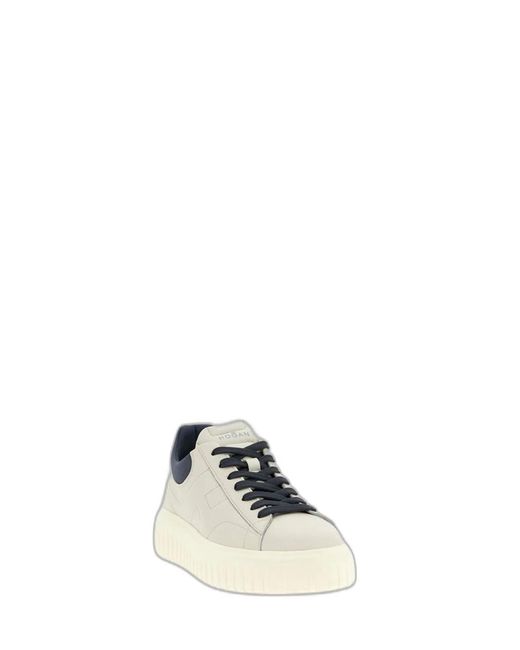 Hogan White H-Stripes Grained Leather Sneakers for men