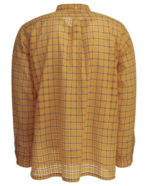 Beams Plus Brown Open Db Nylon Airy Plaid Nylon Casual Shirt for men