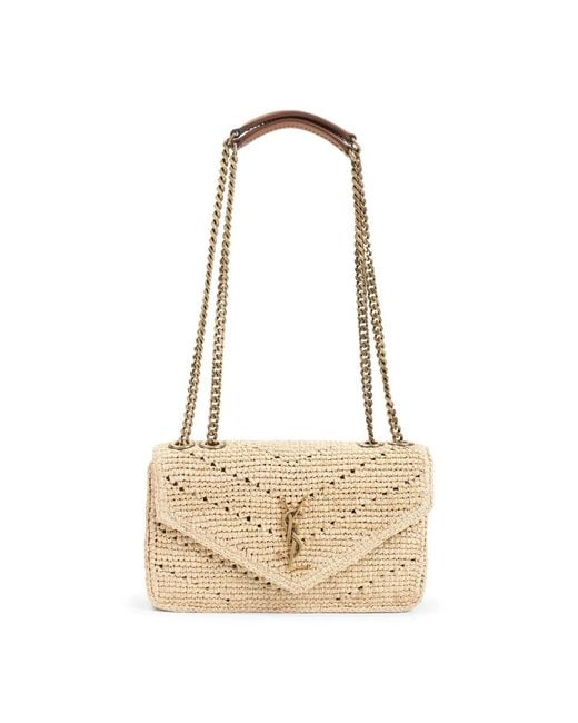 Saint Laurent Metallic Raffia Small Loulou Shoulder Bag