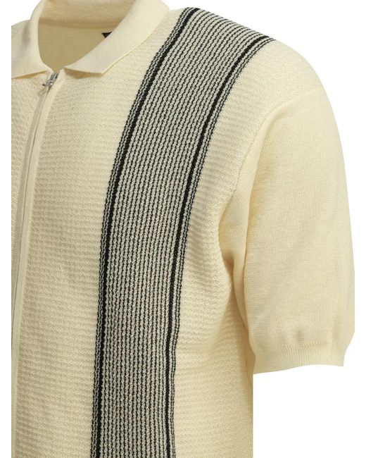 Beams Plus Natural Polyester Linen Polyester Nylon Linen Textured Knit Zipper Polo Shirt for men