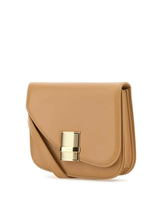 Ferragamo Natural Leather Small Fiamma Crossbody Bag