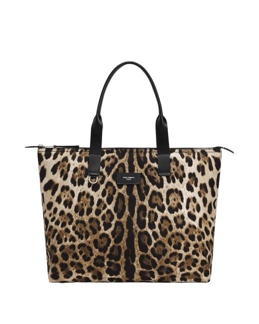 Dolce & Gabbana Black Leopard Print Nylon Shopping Bag for men