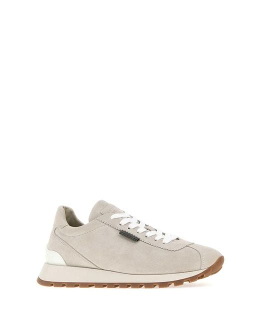 Brunello Cucinelli White Light Suede Sneakers