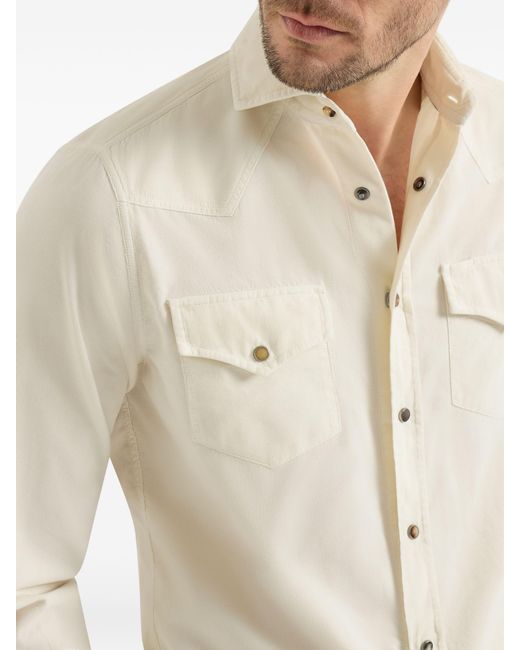 Brunello Cucinelli White Butter Leisure Fit Western Shirt for men