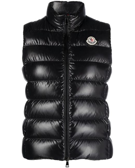 Moncler Black Stand-Up Collar Logo Patch Gilet