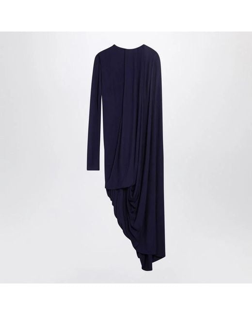 Max Mara Blue Dark Draped Asymmetric Dress