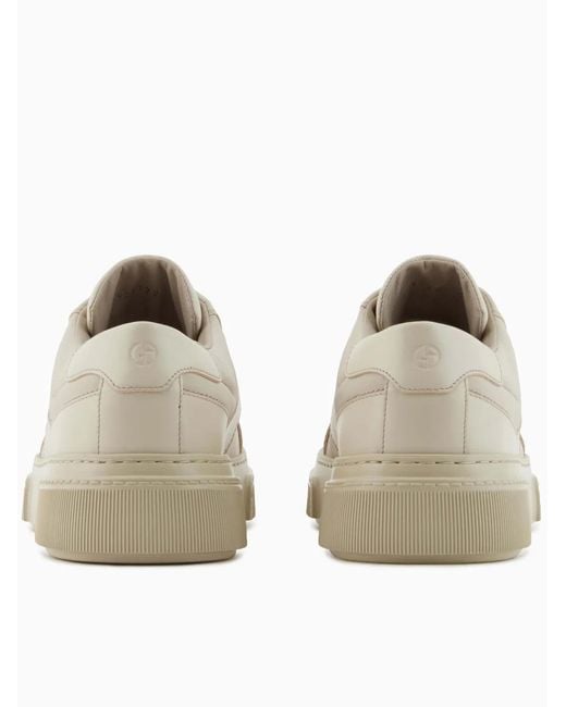 Giorgio Armani Brown Nude Leather And Fabric Sneakers for men