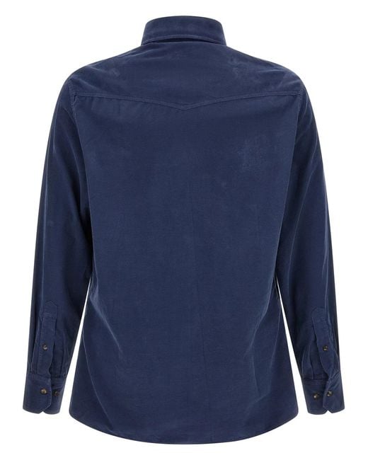 Brunello Cucinelli Blue Corduroy Shirt for men
