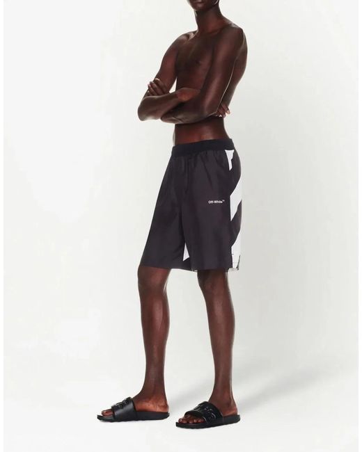Off-White c/o Virgil Abloh Black Diagonal Logo Surfer Swim Shorts for men