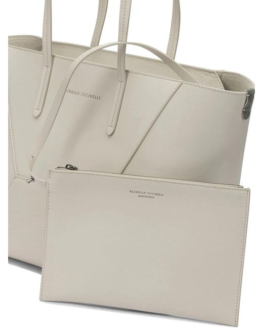 Brunello Cucinelli White "Bc Duo" Large Shoulder Bag