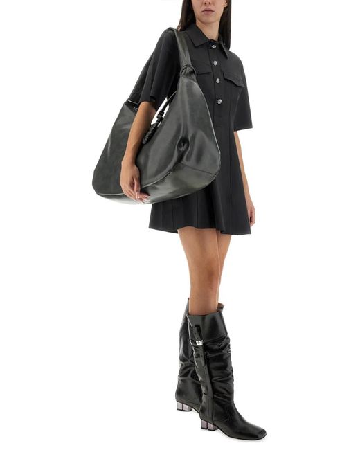Ganni Black Mini Dress With Scalloped Buttons
