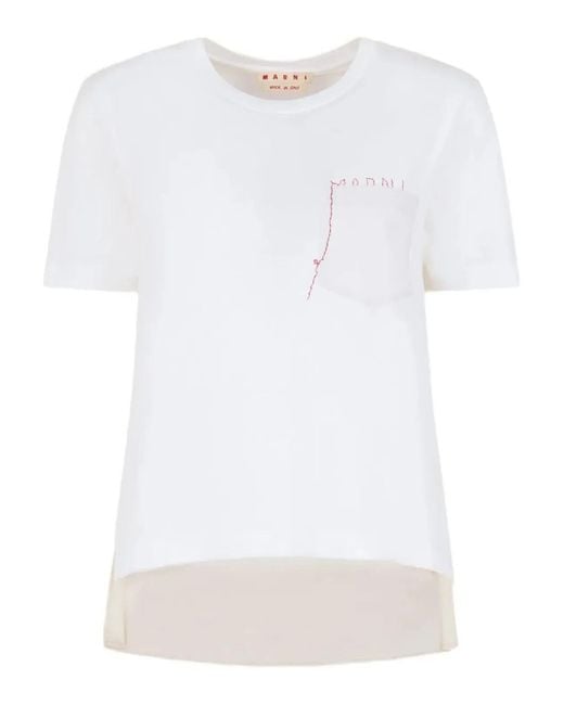 Marni White Cotton T-Shirt With Embroidered Logo