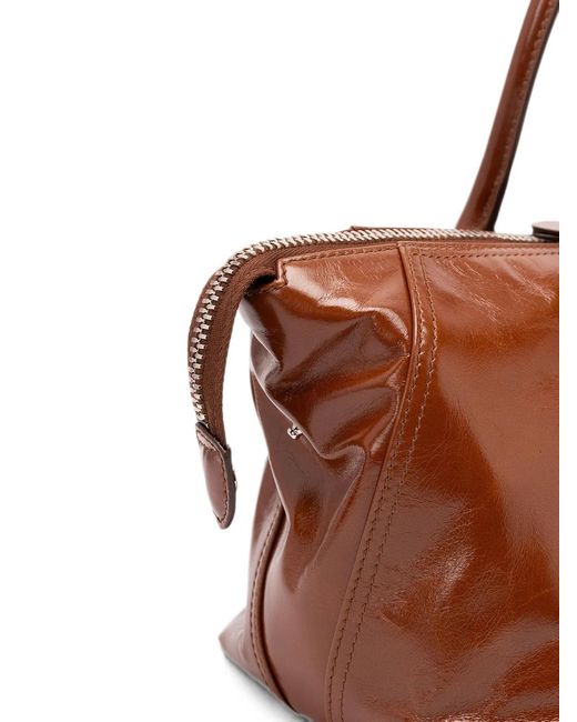 Miu Miu Brown Logo-Embossed Leather Tote Bag