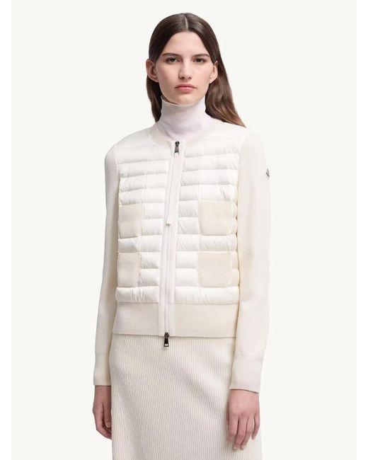 Moncler White Padded Wool Zip-Up Cardigan