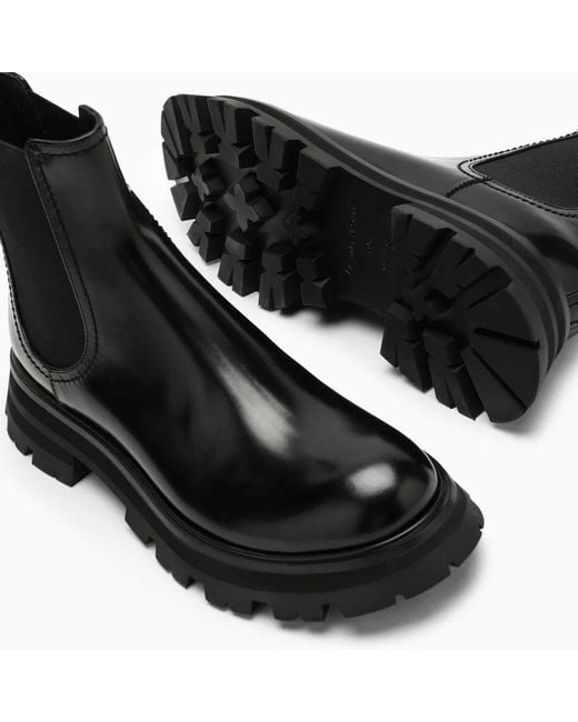 McQueen Black Leather Ankle Boots