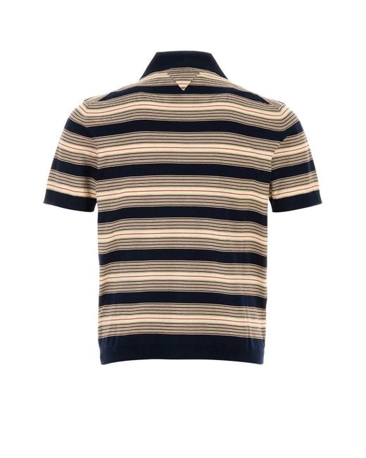 Prada Black Embroidered Stretch Cotton Blend Polo Shirt for men