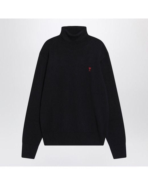 AMI Black De Coeur Monogram Heart-Embroidered Turtleneck Sweater for men