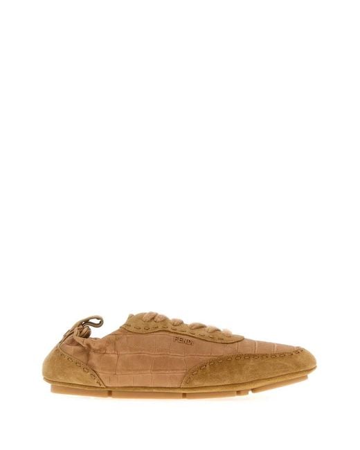 Fendi Brown Leather And Suede Fit Sneakers for men