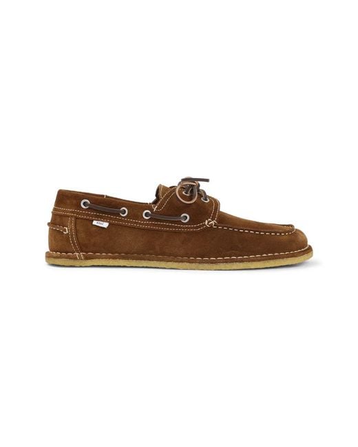 AMI Brown Suede Lace-Up Boat Shoes for men
