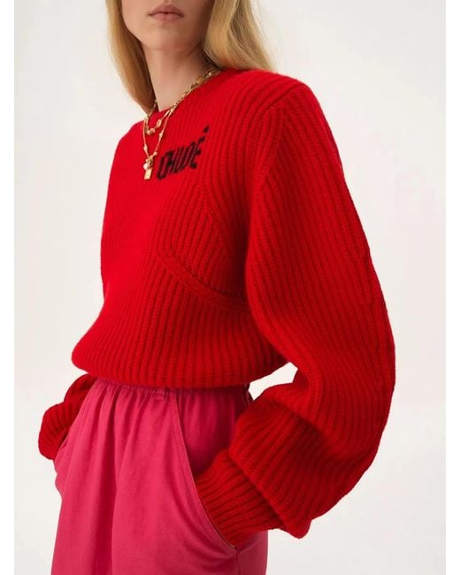 Chloé Red Grobstrick Pullover