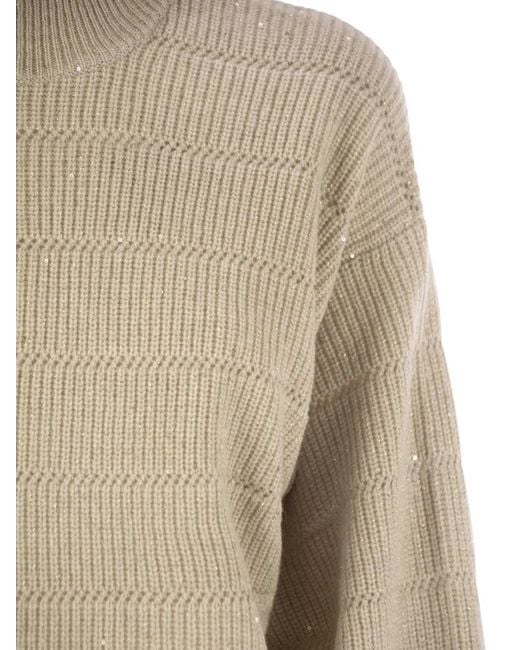 Brunello Cucinelli Natural Cashmere And Wool Turtleneck Sweater