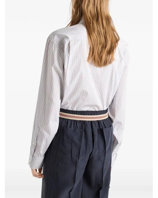 Prada White Embroidered Striped Poplin Shirt