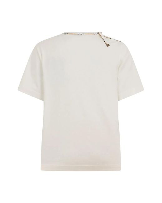 Burberry White Short Sleeve T-Shirt With Tartan Trim for men