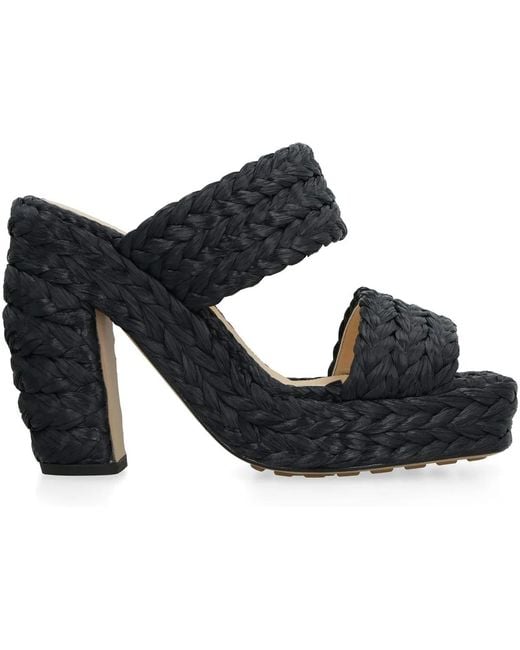 Bottega Veneta Black Canalazzo Raffia Mules