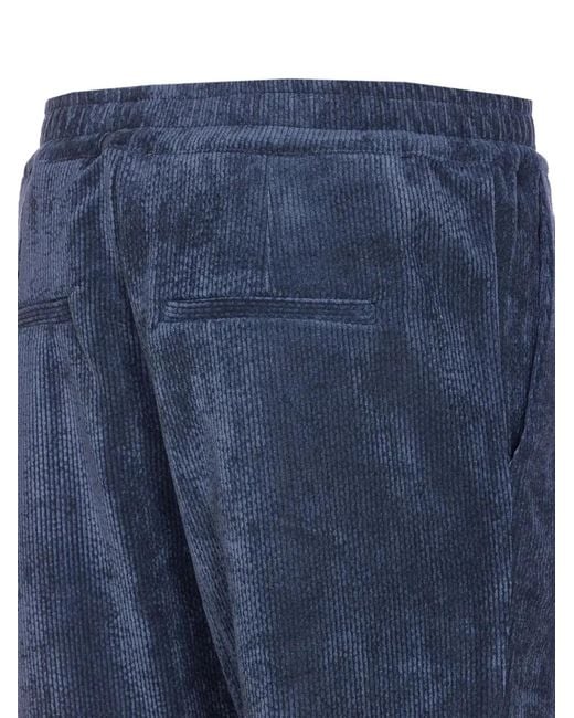 FAMILY FIRST Blue Chino Velvet Trousers for men