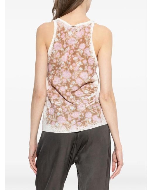 DIESEL Pink Floral V-Neck Linen Top