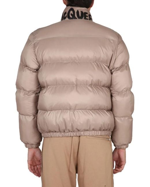 McQueen Natural Graffiti Logo Print Down Jacket for men