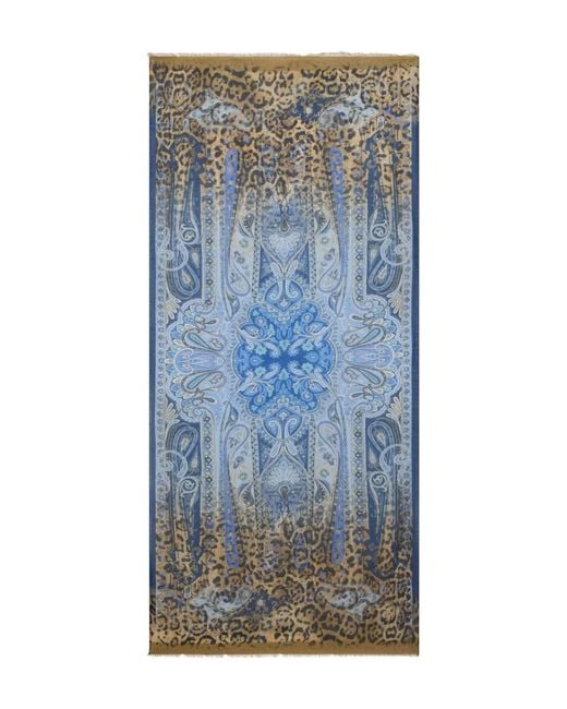Etro Blue Animal Print Scarf for men