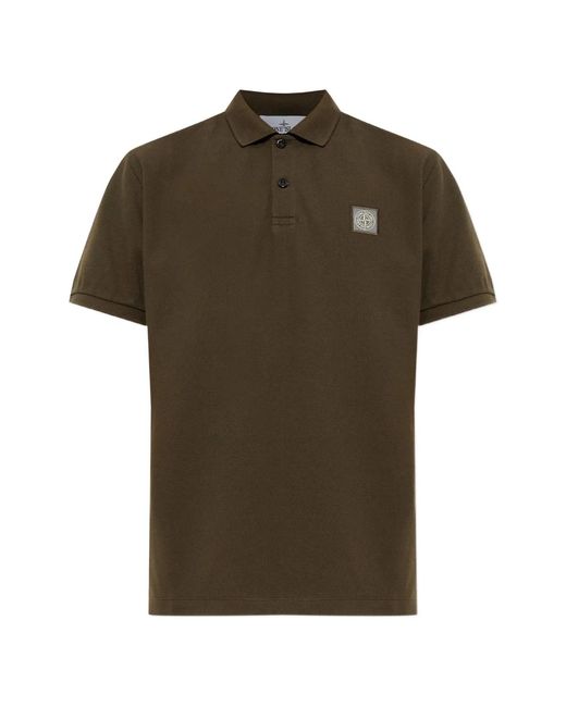 Stone Island Green Logo-Patch Short-Sleeve Polo Shirt for men