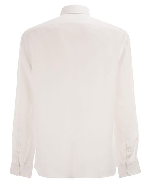 Brunello Cucinelli White Easy Fit Linen Shirt With French Collar for men