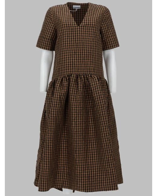 Ganni Brown Abito Con Scollo A V