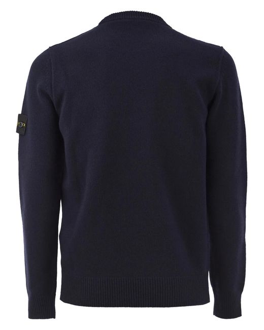 Stone Island Blue Crew-Neck Jumper With Reverse Stitch Details for men