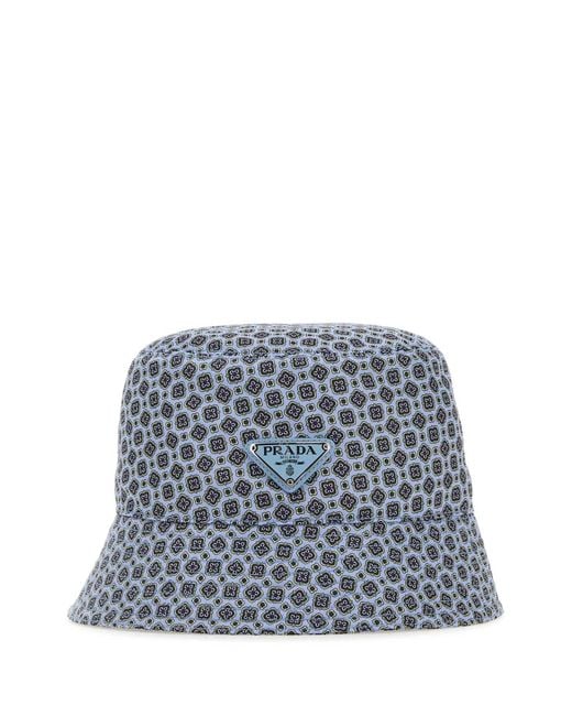 Prada Blue Printed Re-Nylon Bucket Hat for men