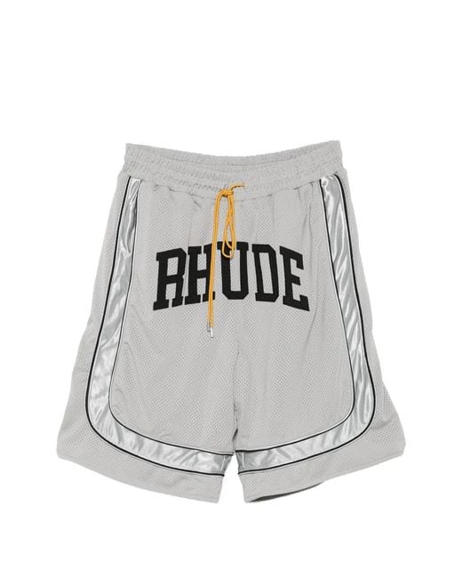 Rhude White Baggy Mesh Collegiate Logo Shorts for men