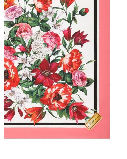 Dolce & Gabbana Red Dolce & Gabbana Silk Twill Floral Print Scarf