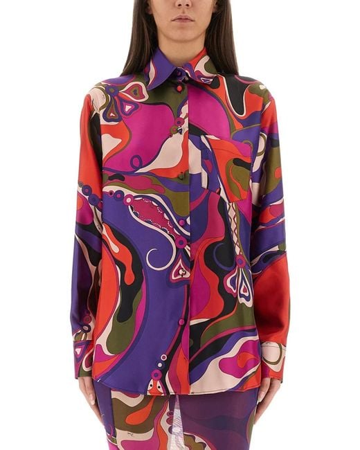 Emilio Pucci Red Orchid Print Shirt